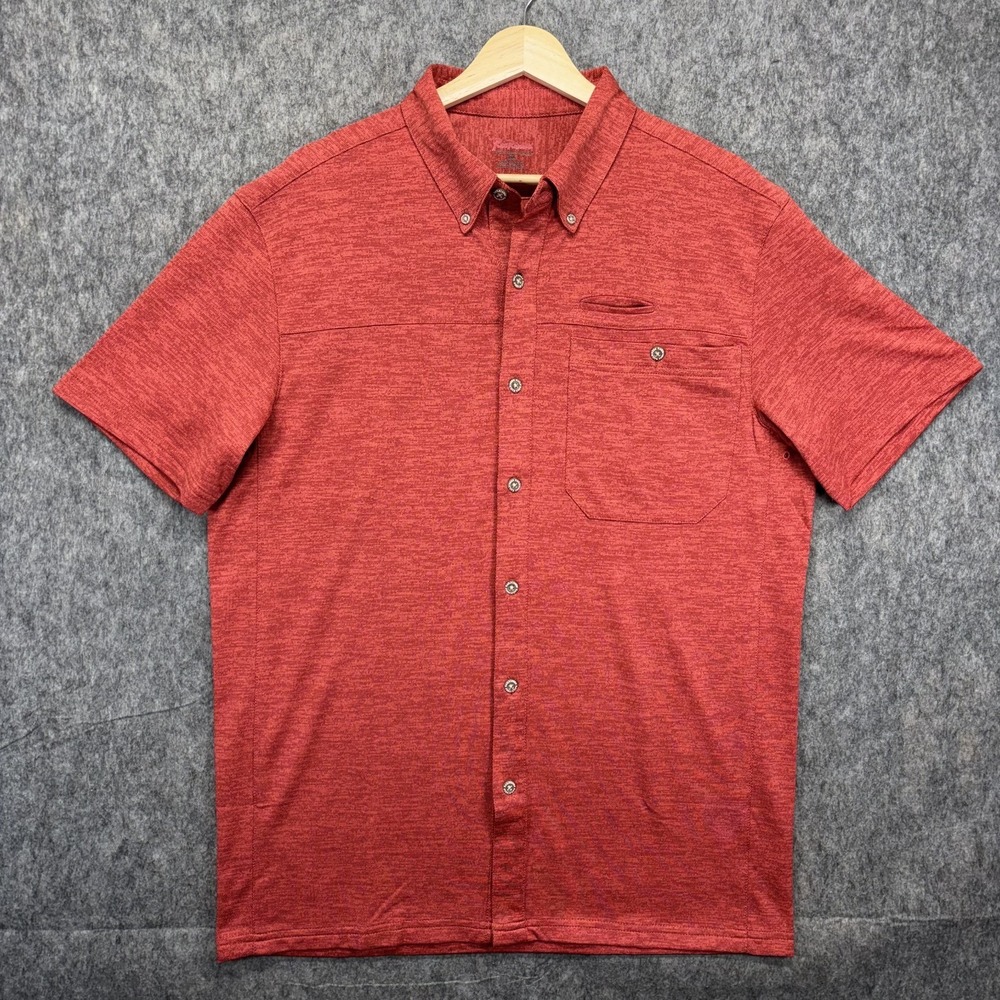 Rail Riders Shirt Men's Medium Short Sleeve‎ Quick Dry Button Down Red Orange